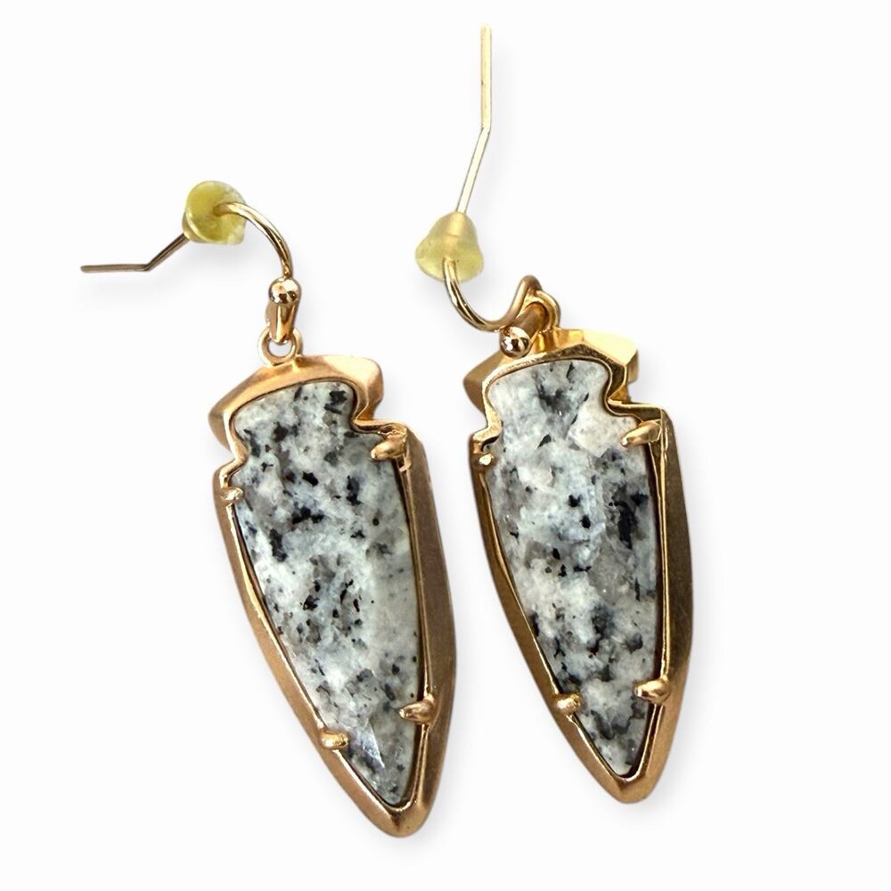 RARE Kendra Scott Kathryn Arrowhead Drop Earrings Gray Granite Rose Gold EUC